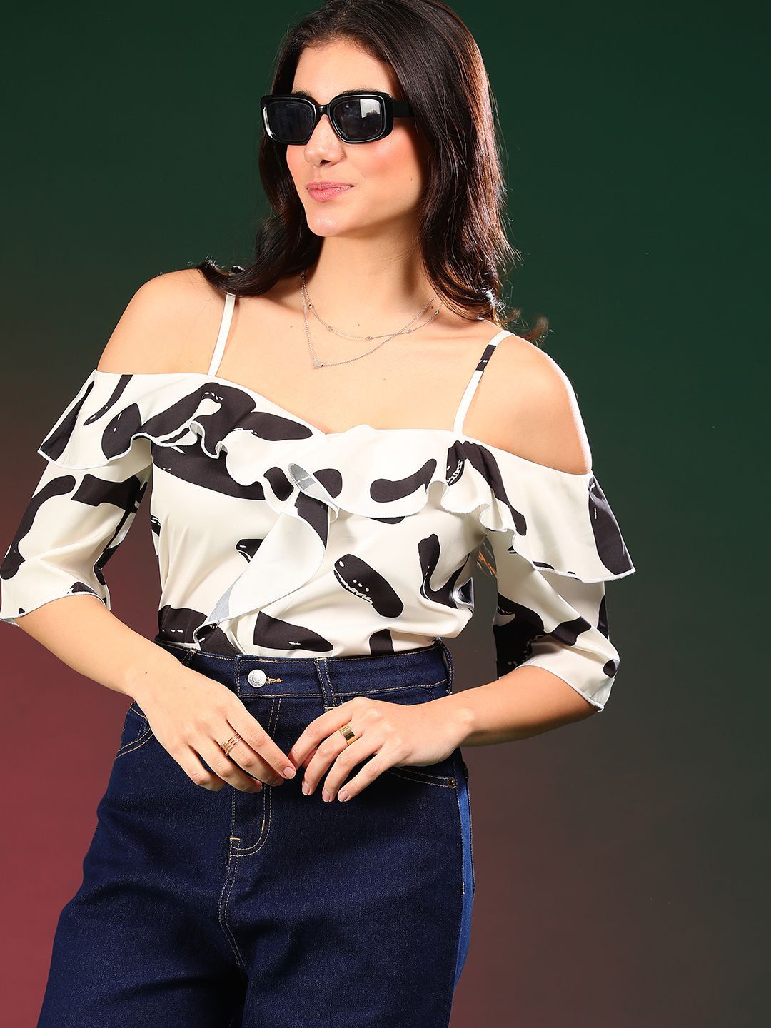 Kotty Women Abstract Printed Shoulder Straps  Top
