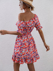 Kotty Floral Printed Flared One Shoulder Fit & Flare Dress