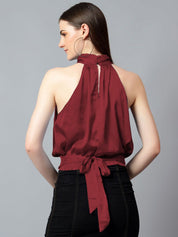 Kotty Women Solid Halter Neck Satin Top