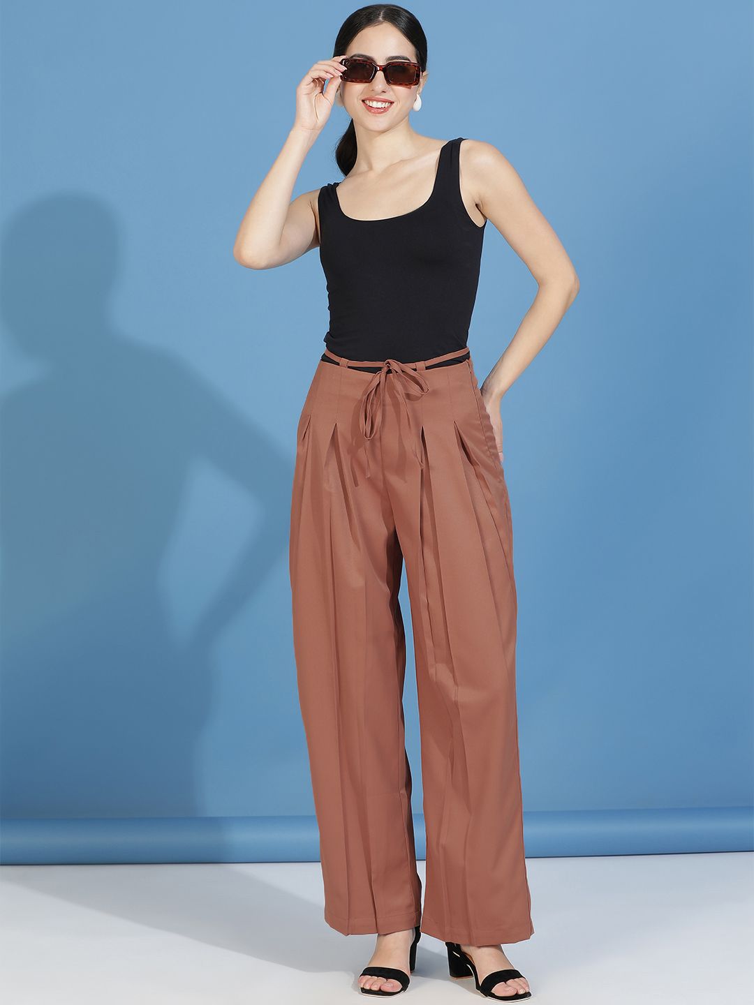 Kotty Women Classic Straight Fit High-Rise Pleated Trousers