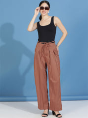 Kotty Women Classic Straight Fit High-Rise Pleated Trousers