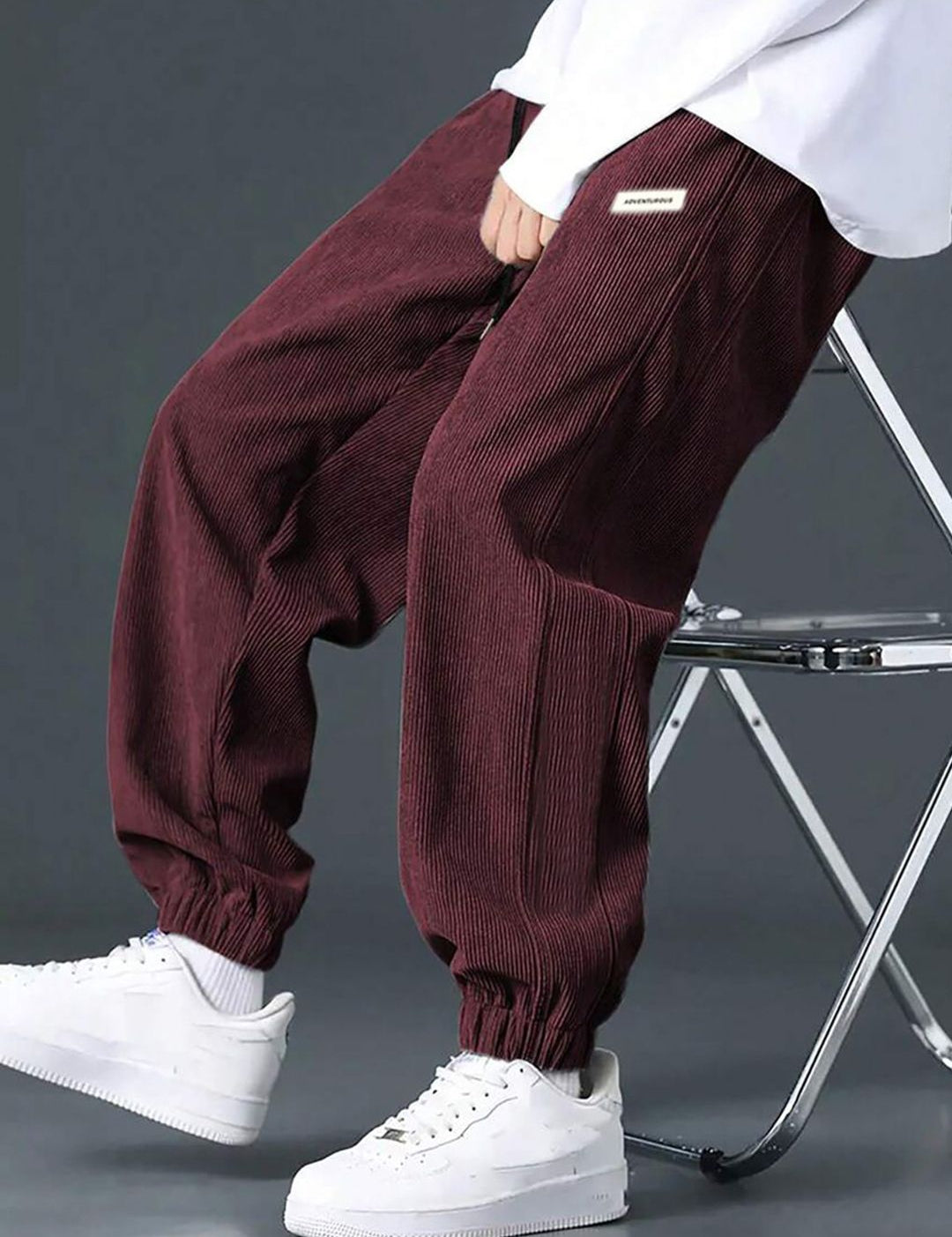 Kotty Men Cotton Relaxed High-Rise Corduroy Joggers Trousers