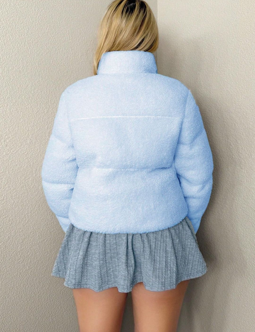 Kotty Women Stand Collar Self Design Open Front Jacket