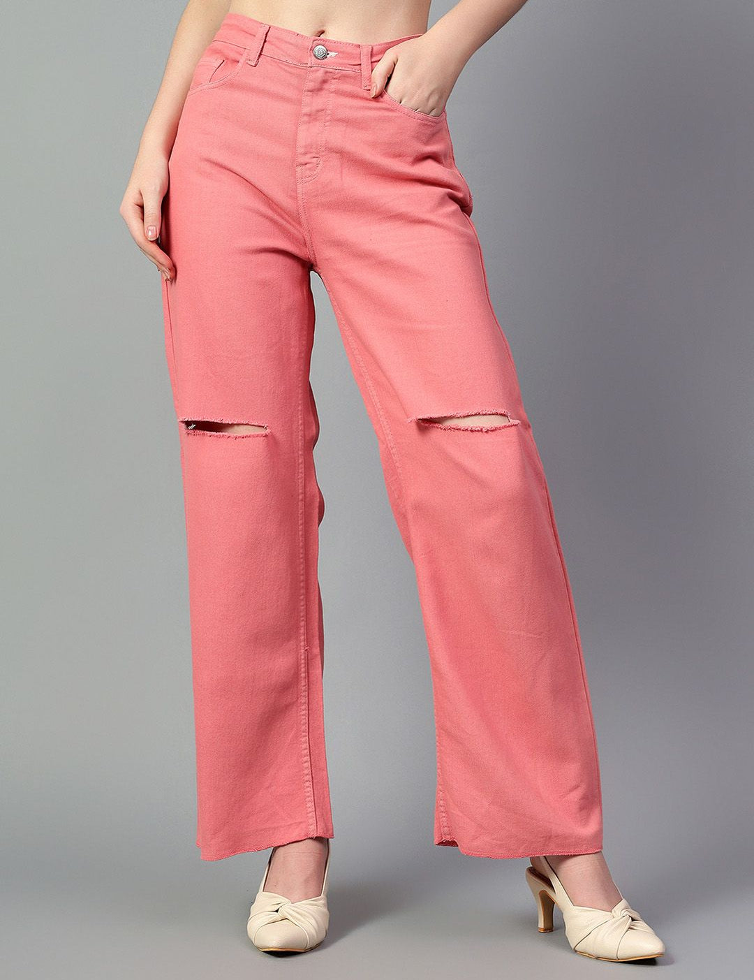 Kotty Women Bootcut High-Rise Slash Knee Stretchable Jeans