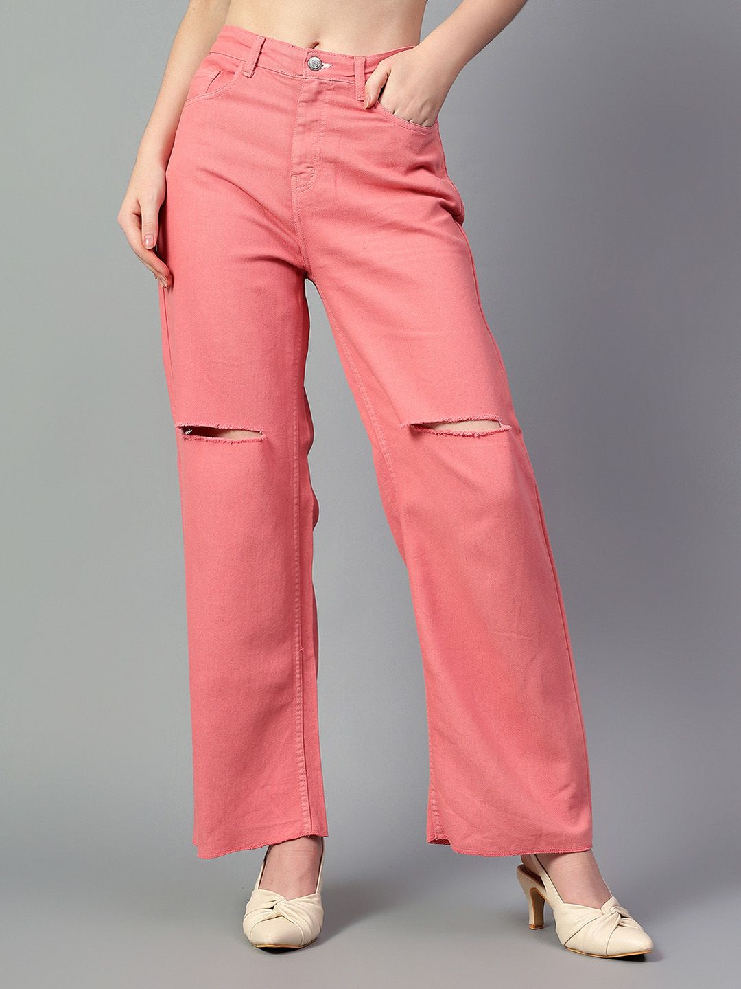 Kotty Women Bootcut High-Rise Slash Knee Stretchable Jeans