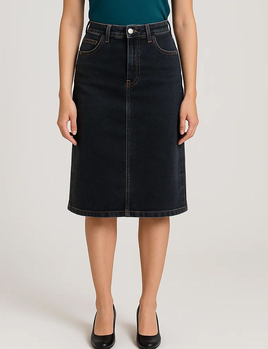 Kotty High-Rise Denim Pencil Knee-Length Skirt
