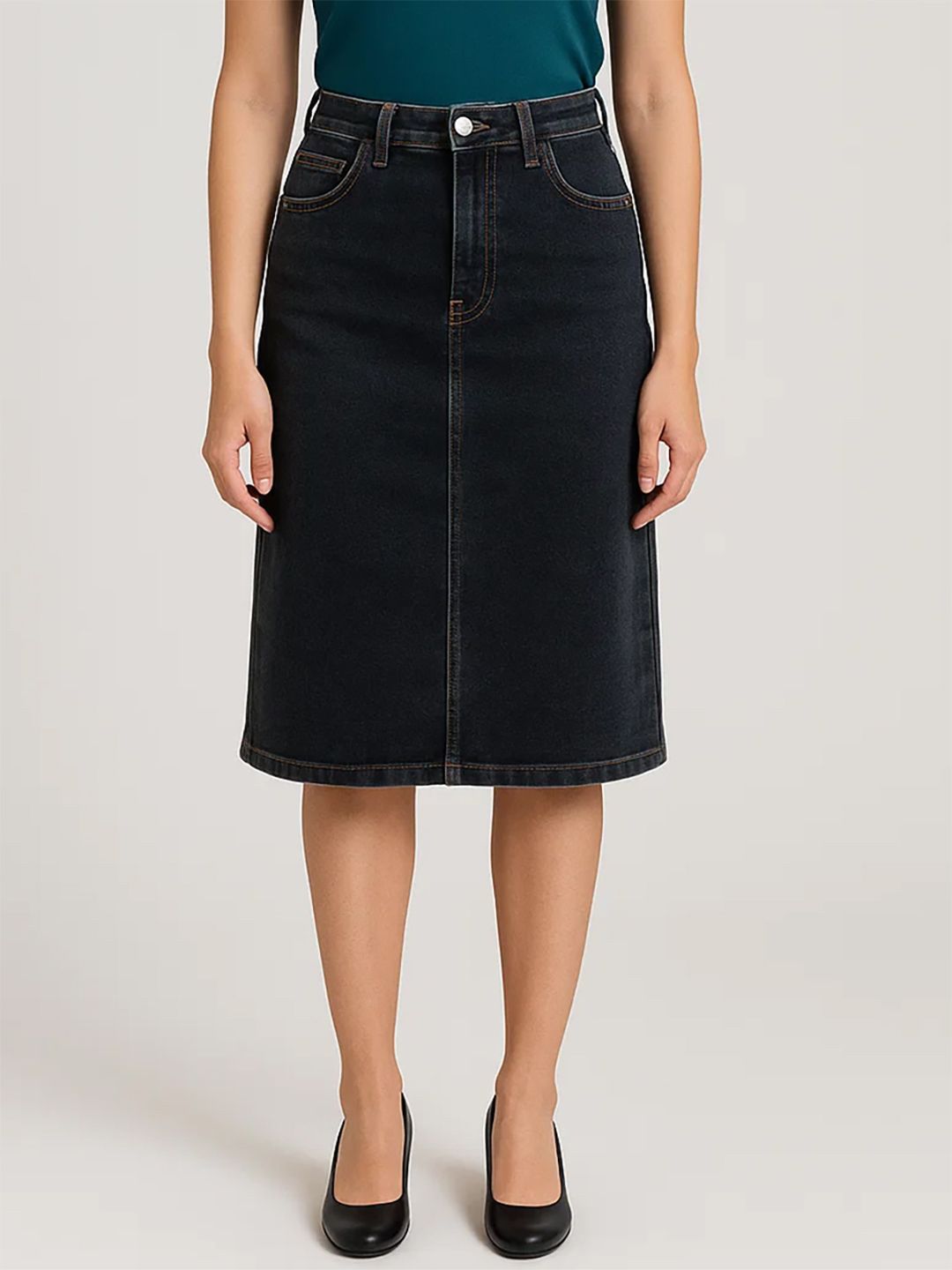 Kotty High-Rise Denim Pencil Knee-Length Skirt