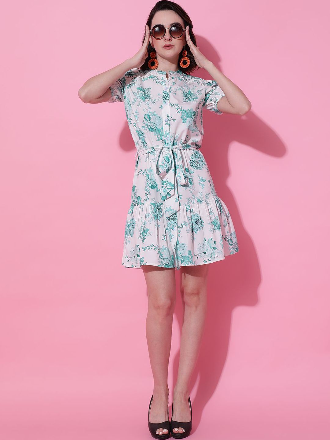 Kotty Women Floral Printed Puff Sleeve Fit & Flare  Dress