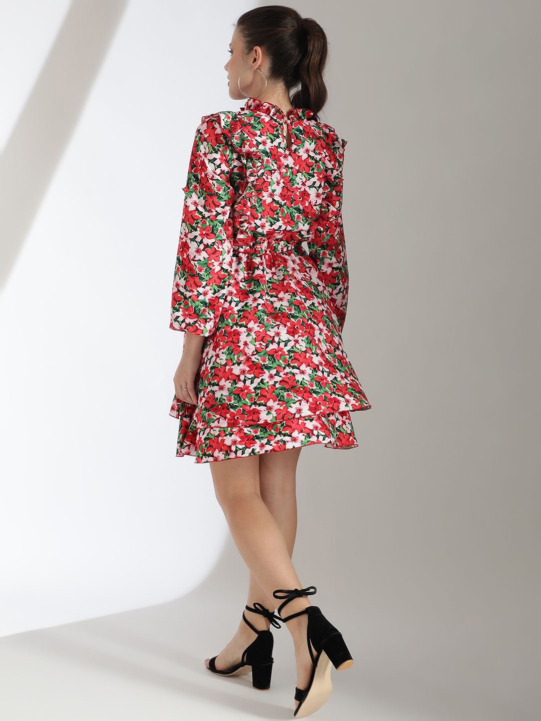 Kotty Women Floral Printed Bishop Sleeve Crepe Fit & Flare Dress