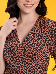 Kotty Wrap Animal Print Crepe Mini Dress