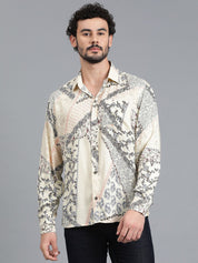 Kotty Men Spread Collar Floral Printed Cotton Casual Shirt
