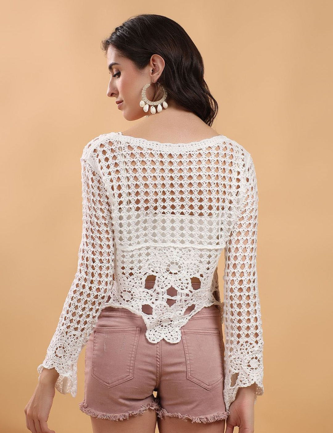 Kotty Women Round Neck Crochet Crop Top