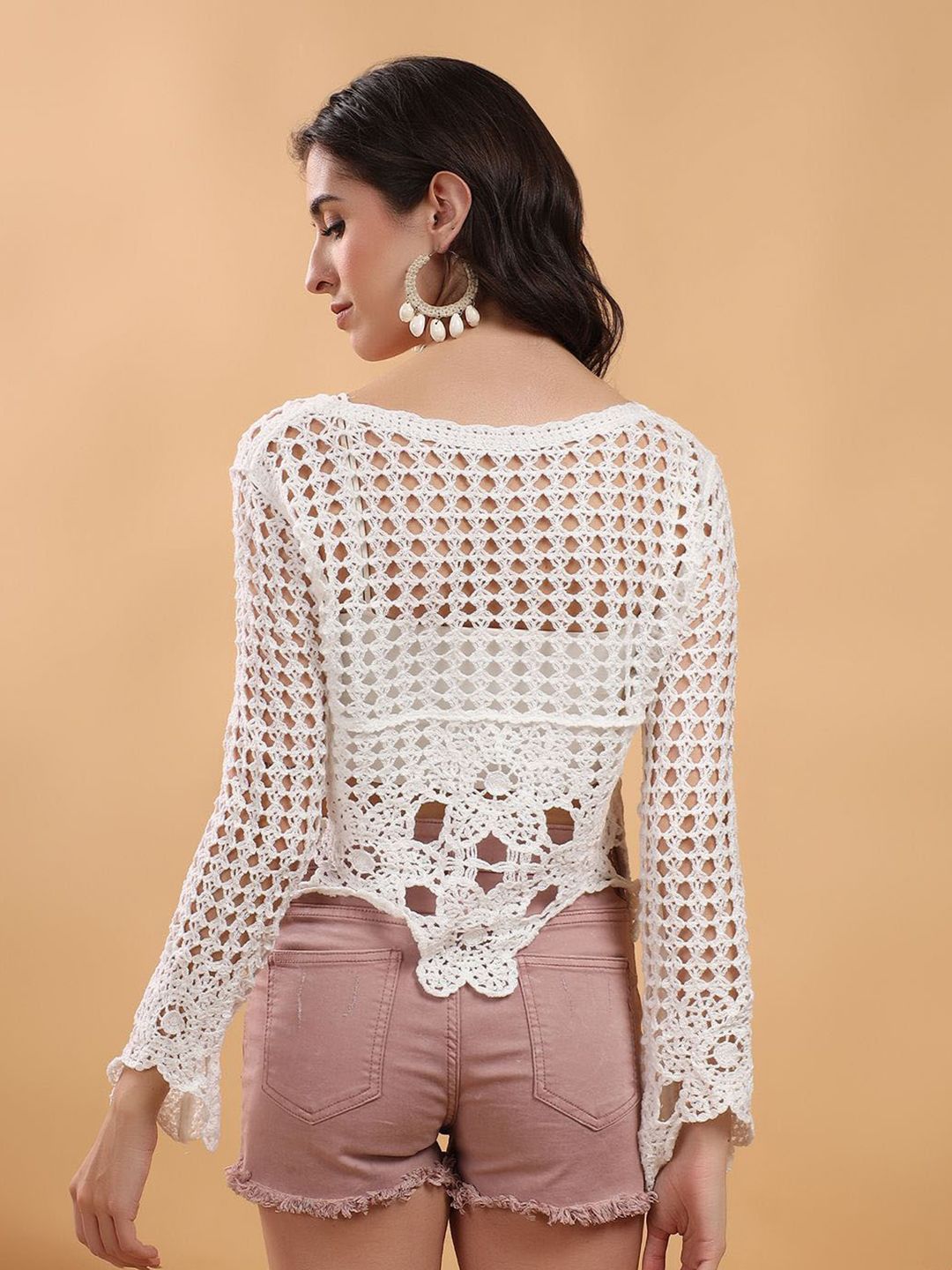 Kotty Women Round Neck Crochet Crop Top