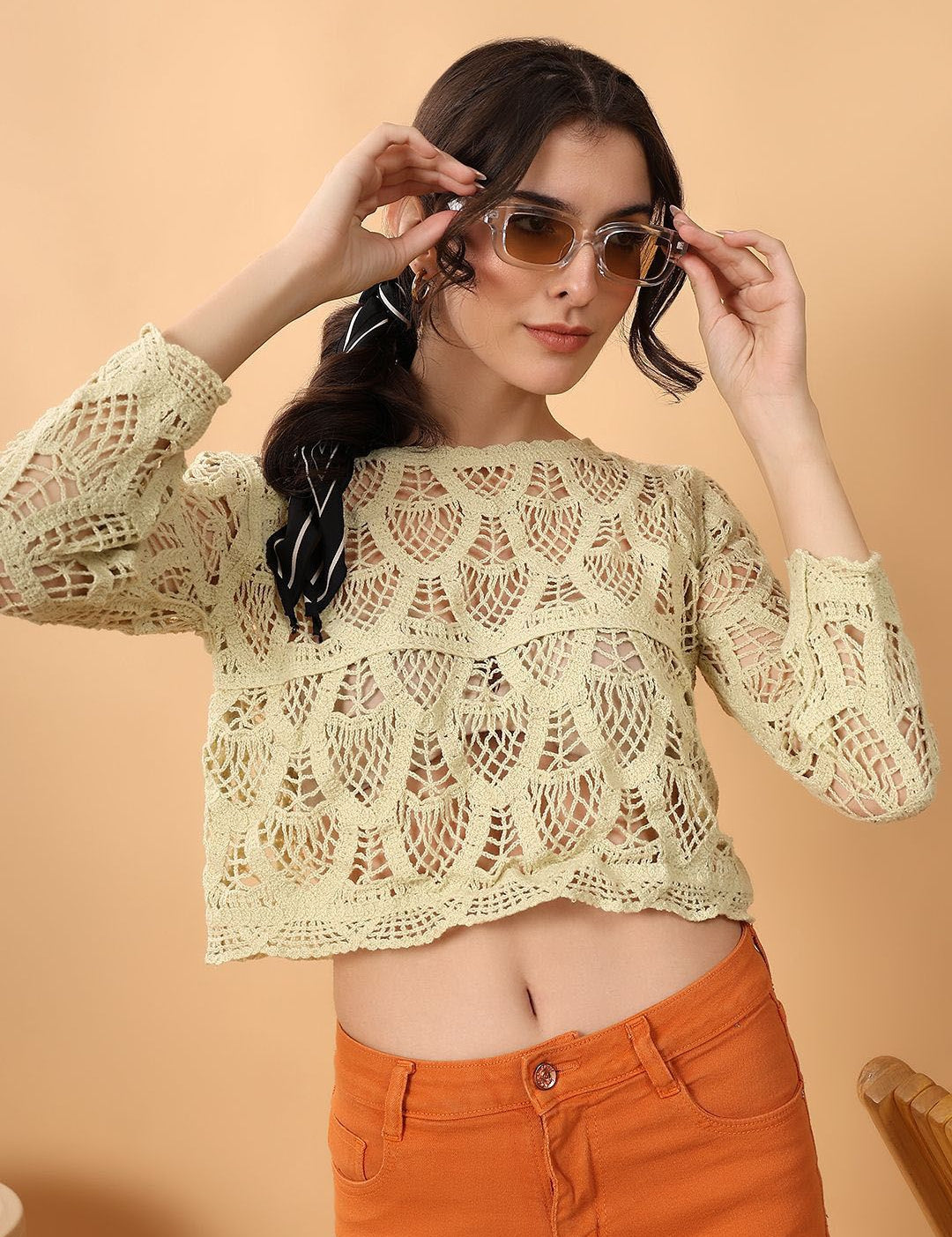 Kotty Self Design Crochet Cotton Top