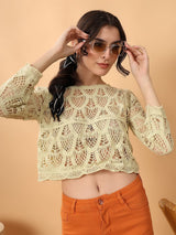 Kotty Self Design Crochet Cotton Top