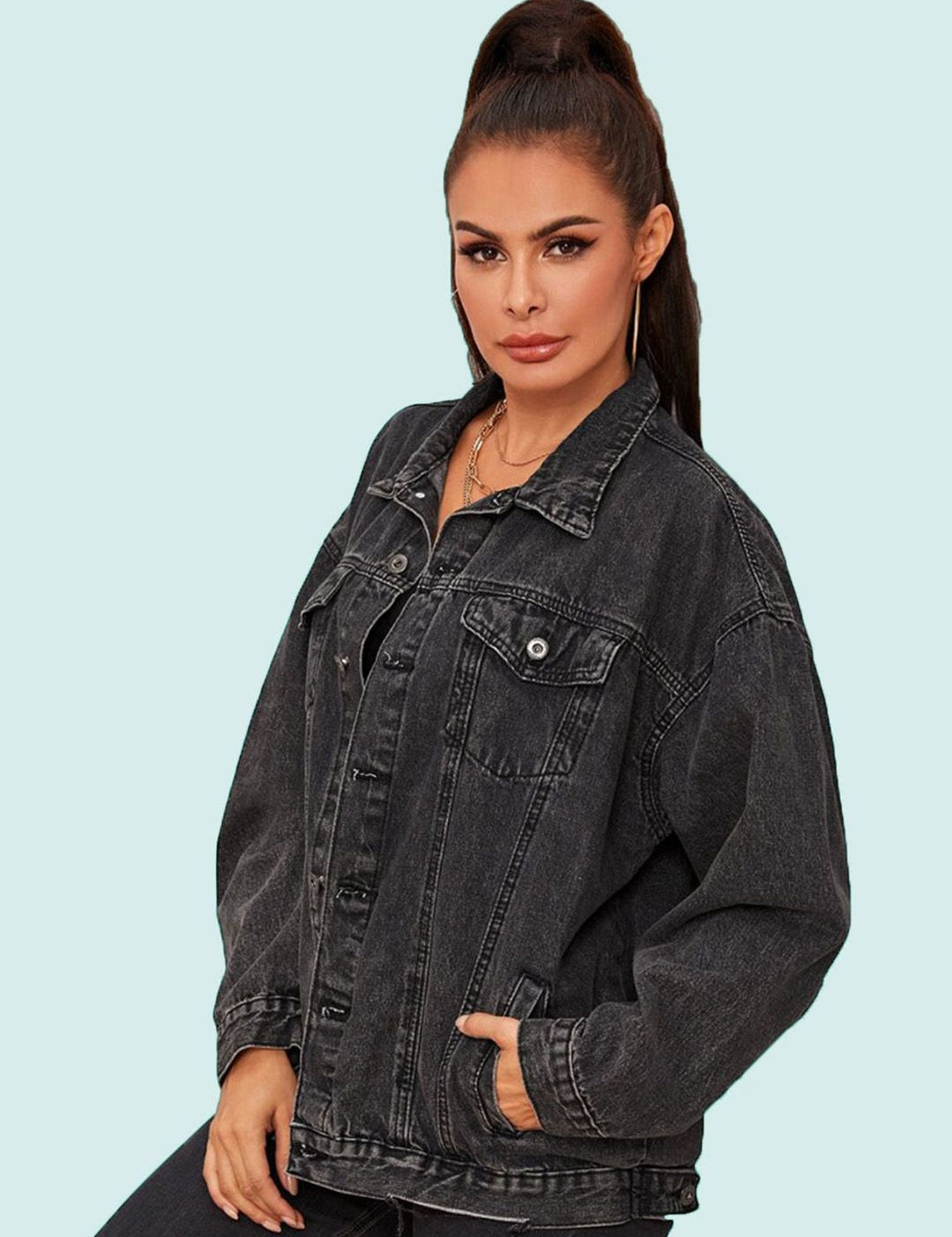 Kotty Women Spread Collar Washed Self Design Cotton Casual Denim Jacket