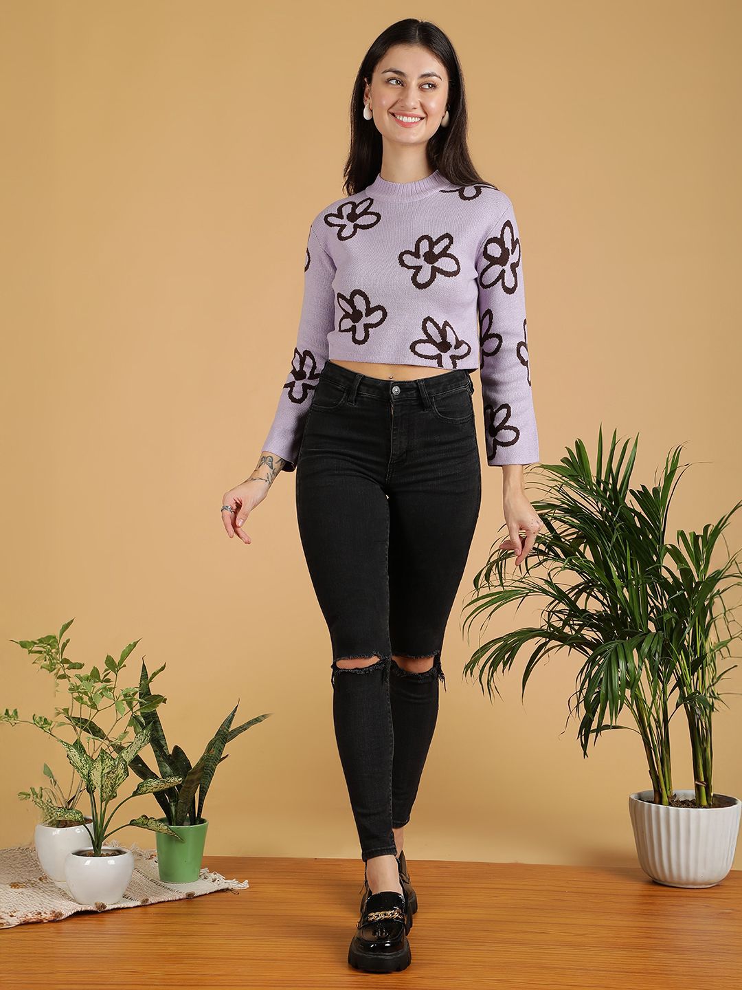 Kotty Women Floral Printed Crop Pullover