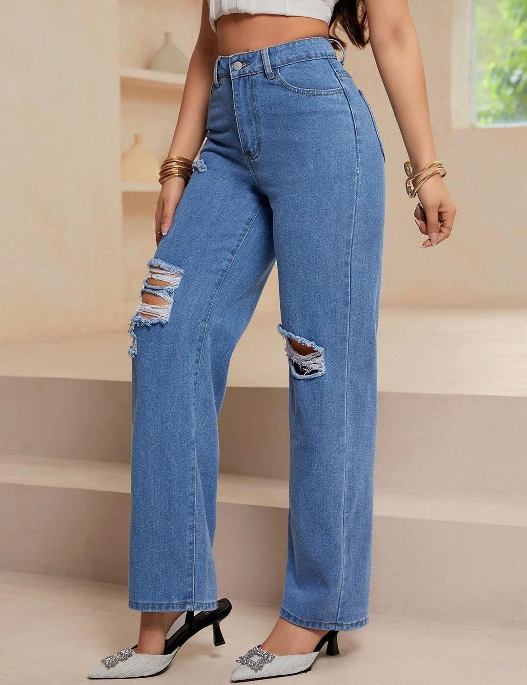 Kotty Women Straight Fit High-Rise Highly Distressed Jeans