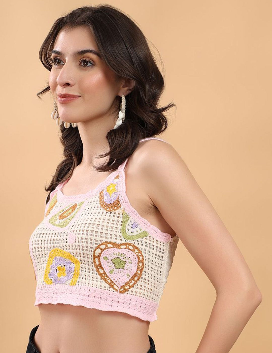 Kotty Embellished Print Cotton Crop Top