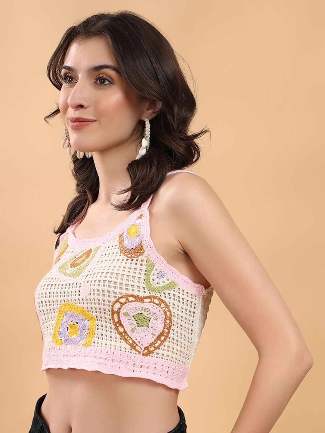 Kotty Embellished Print Cotton Crop Top