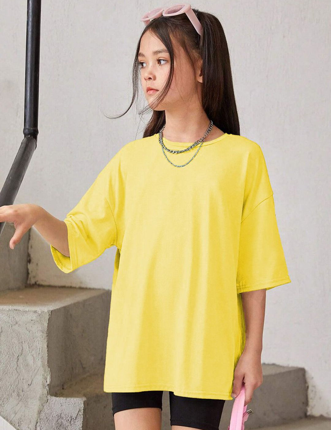 Kotty Girls Graphic Printed Round Neck Cotton Oversized T-shirt