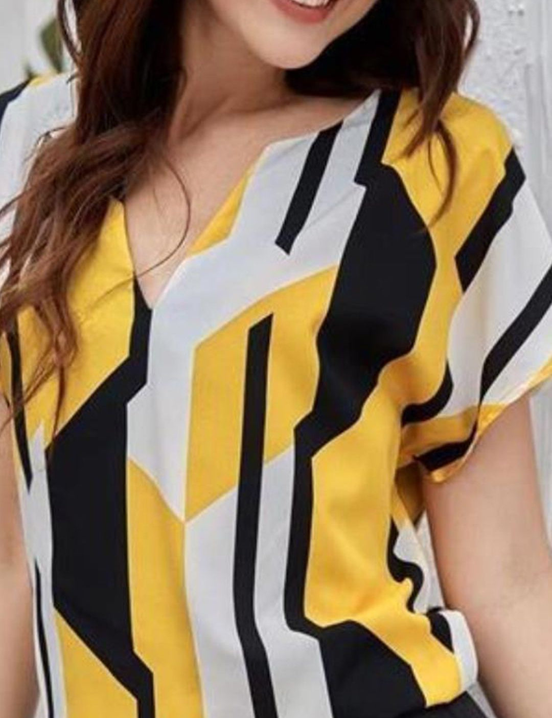 Kotty Yellow Abstract Printed Extended Sleeves Top
