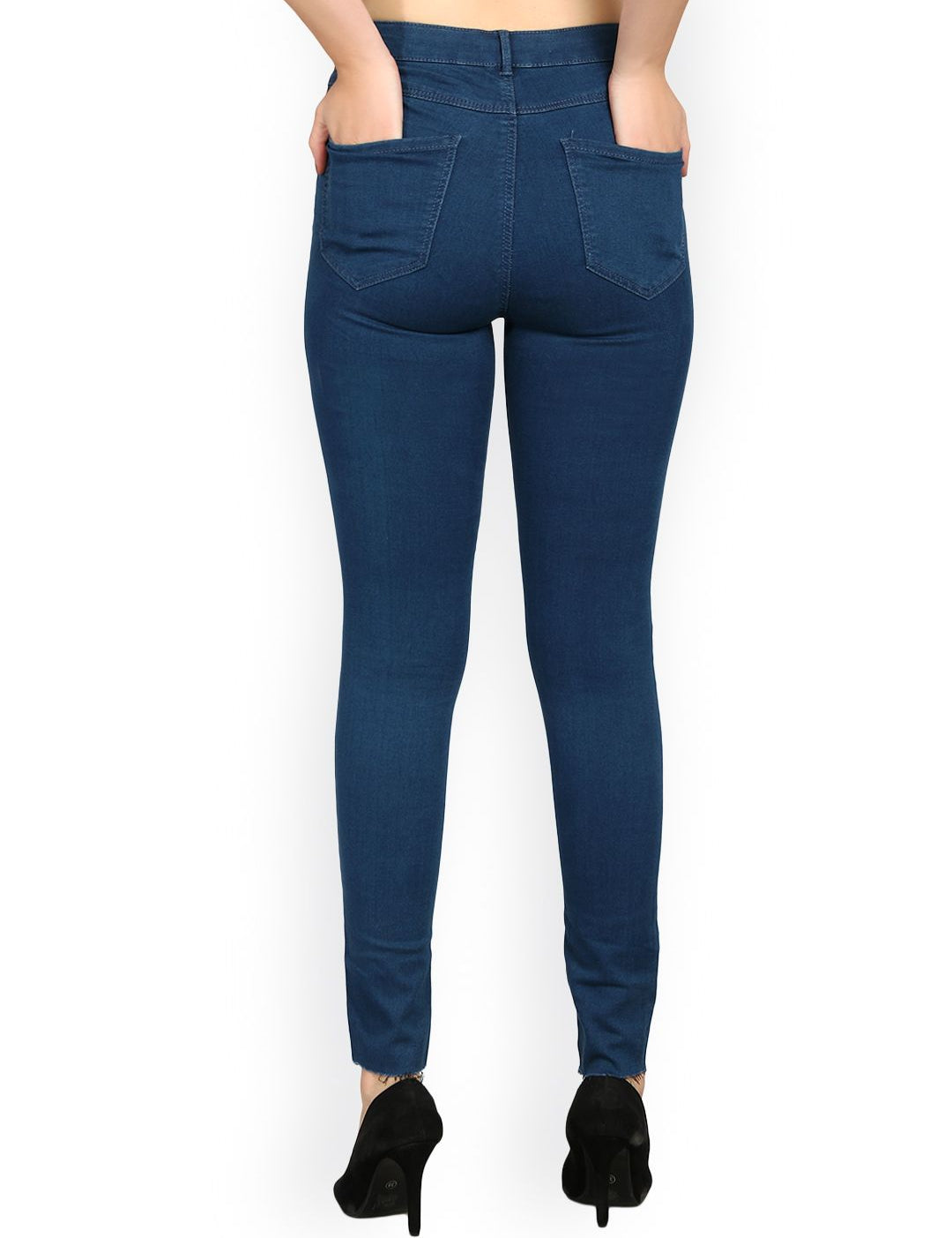 Kotty Women Blue Skinny Fit High-Rise Slash Knee Jeans