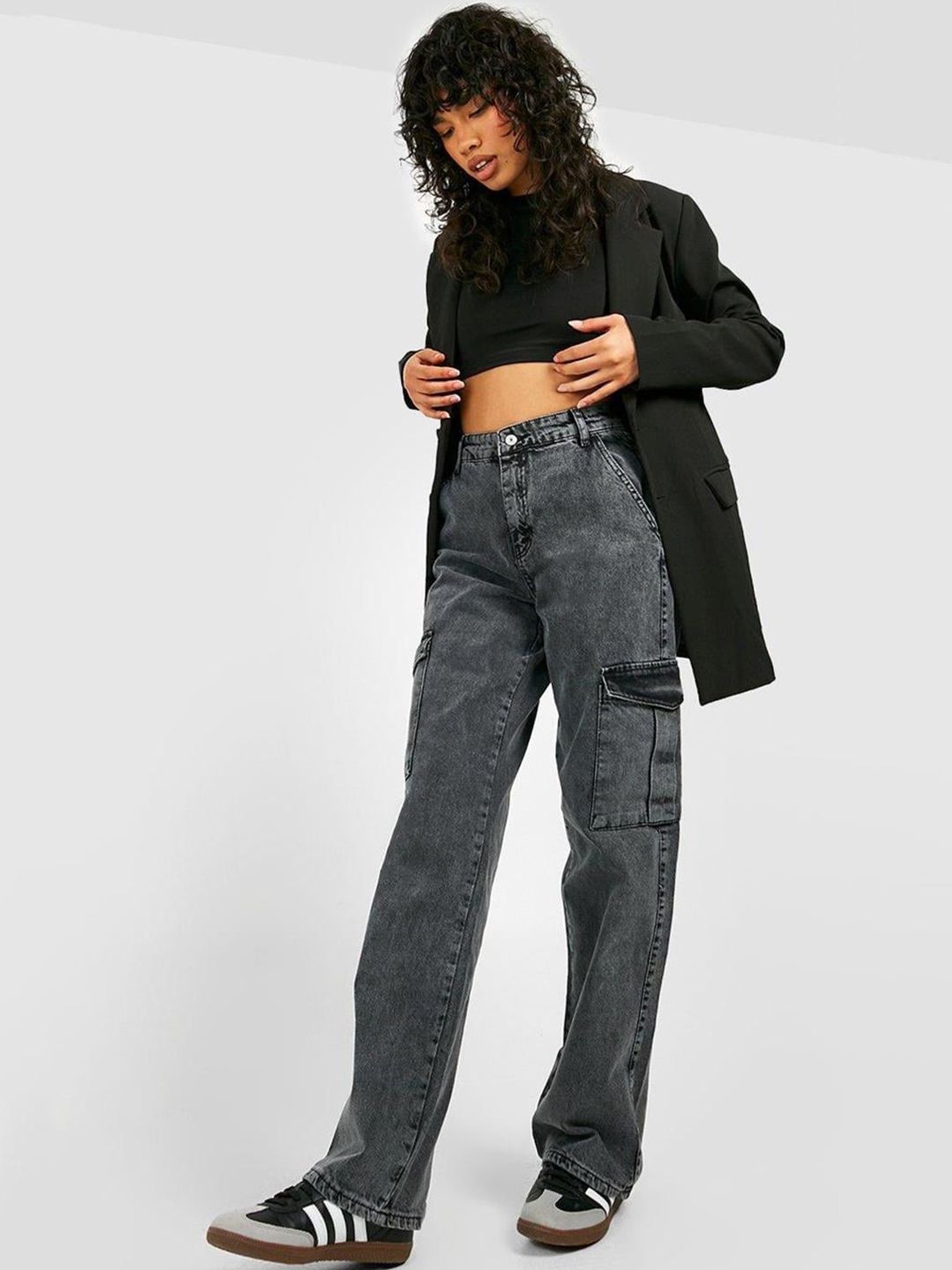 Kotty Women Grey Jean Straight Fit High-Rise Heavy Fade Stretchable Jeans