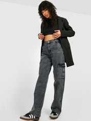 Kotty Women Grey Jean Straight Fit High-Rise Heavy Fade Stretchable Jeans