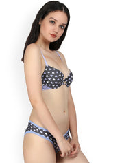 Kotty Women Charcoal-Grey Printed Lingerie Set KTTIW96