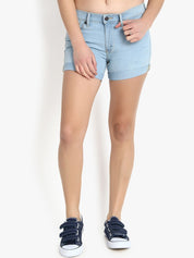 Kotty Women Blue Solid Regular Fit Denim Shorts