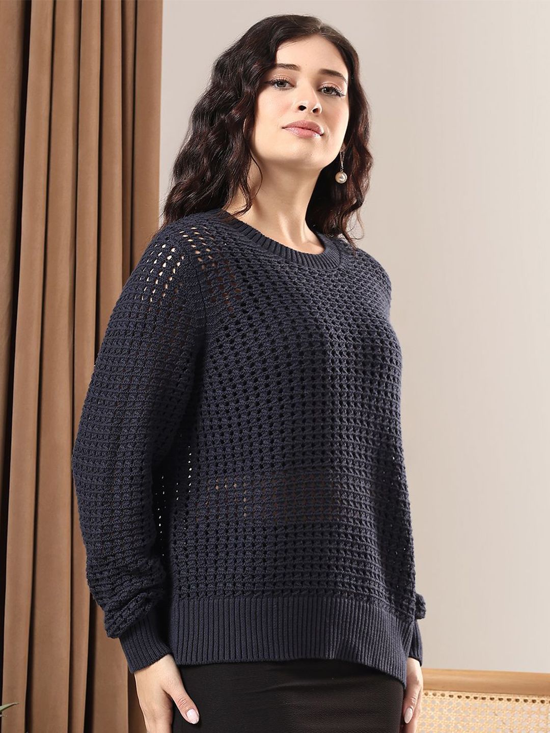 Kotty Women Open Knit Pullover Sweater