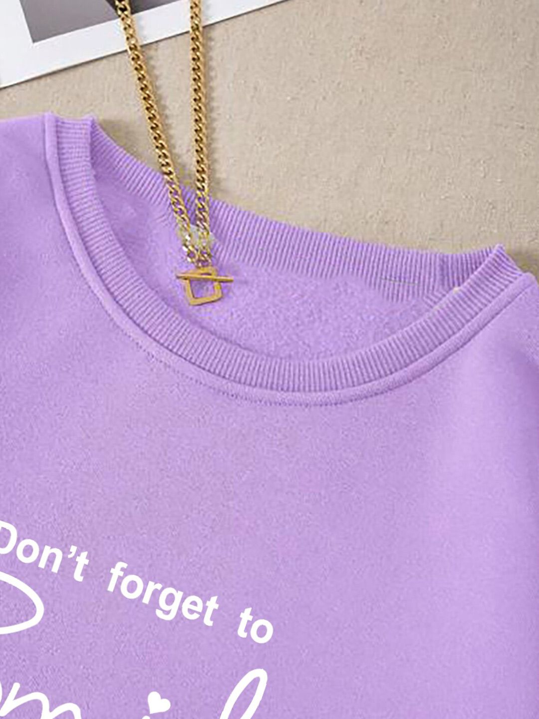 Kotty Typography Printed Round Neck Fleece Pullover