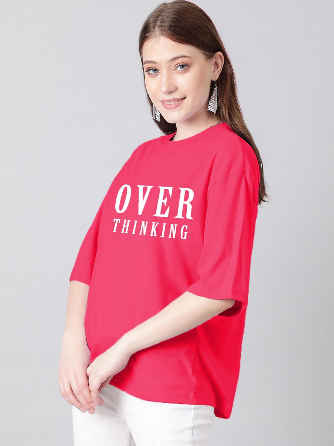 Kotty Typography Printed Drop-Shoulder Sleeves Oversized T-shirt