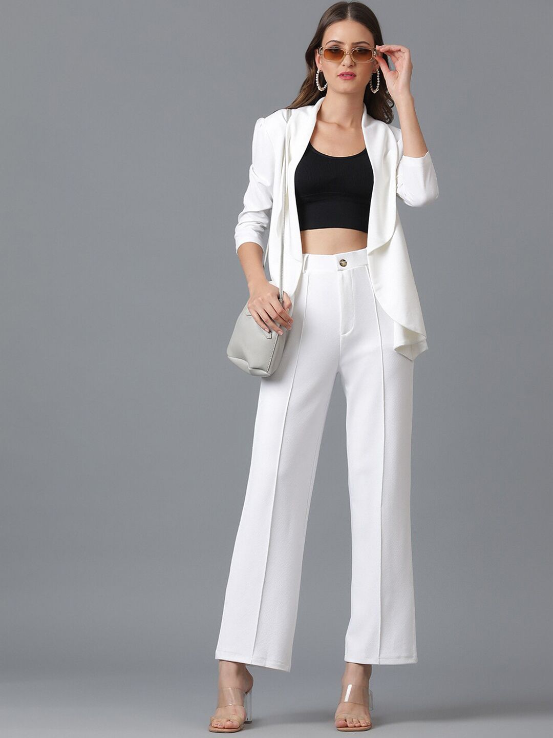 Kotty White Shawl Neck Coat With Trousers
