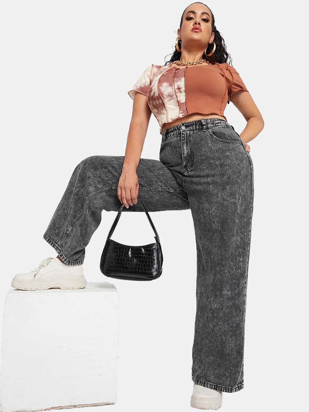 Kotty Women Jean Straight Fit High Rise Heavy Fade Stretchable Cotton Jeans