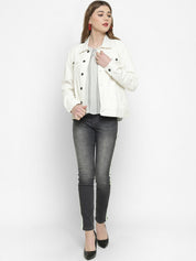 Kotty Women White Solid Denim Jacket