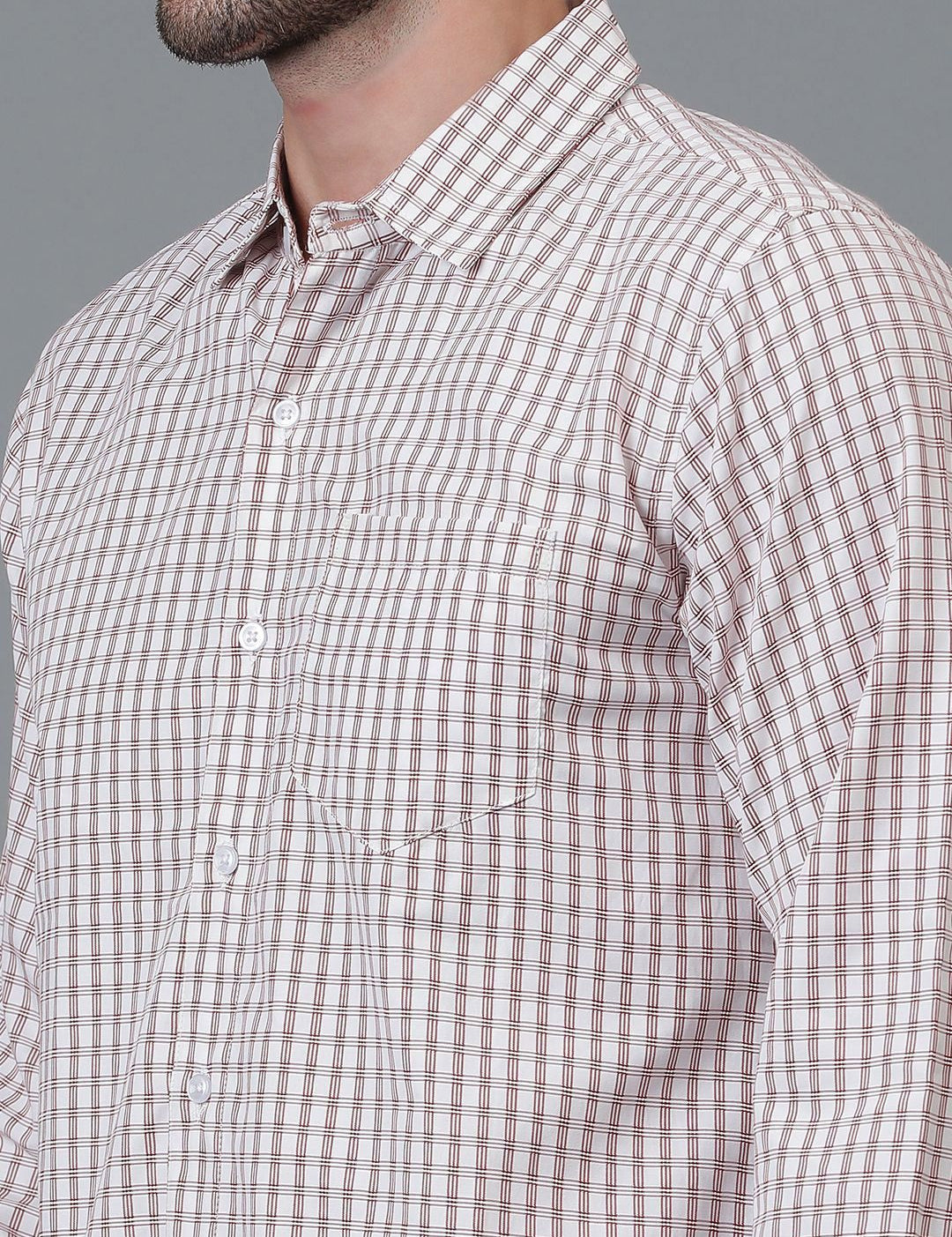 Kotty White & Red New Checked Spread Collar Casual Shirt