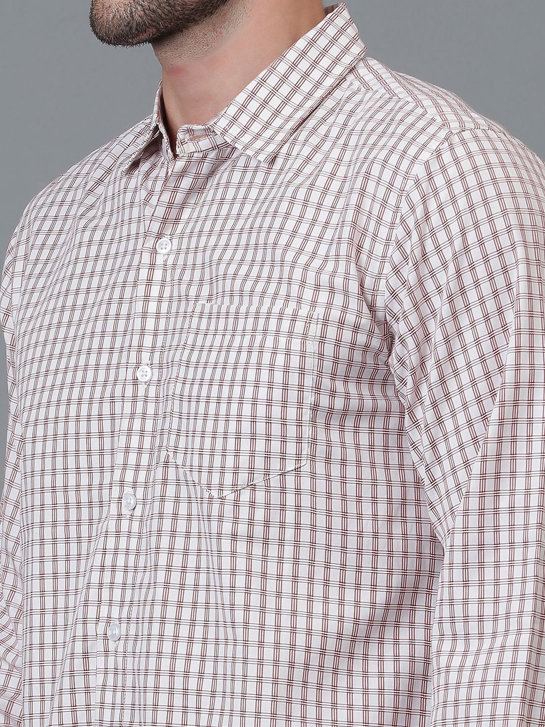 Kotty White & Red New Checked Spread Collar Casual Shirt