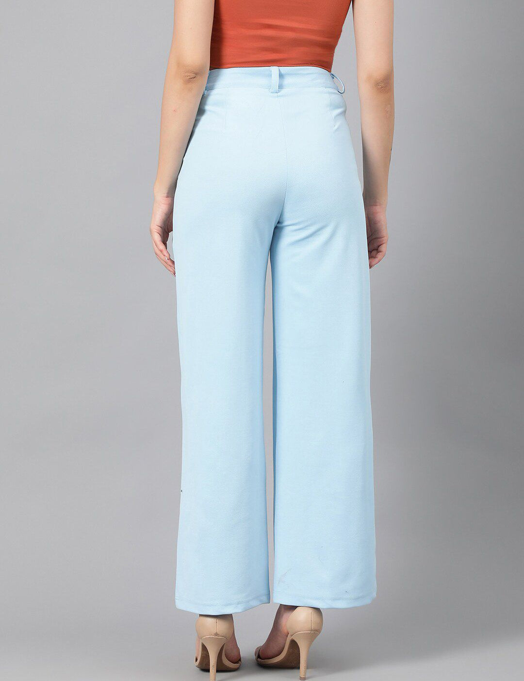 Kotty Women Blue Relaxed Straight Leg Fit High-Rise Easy Wash Parallel Trousers