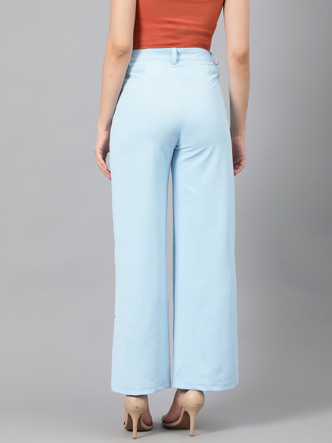 Kotty Women Blue Relaxed Straight Leg Fit High-Rise Easy Wash Parallel Trousers