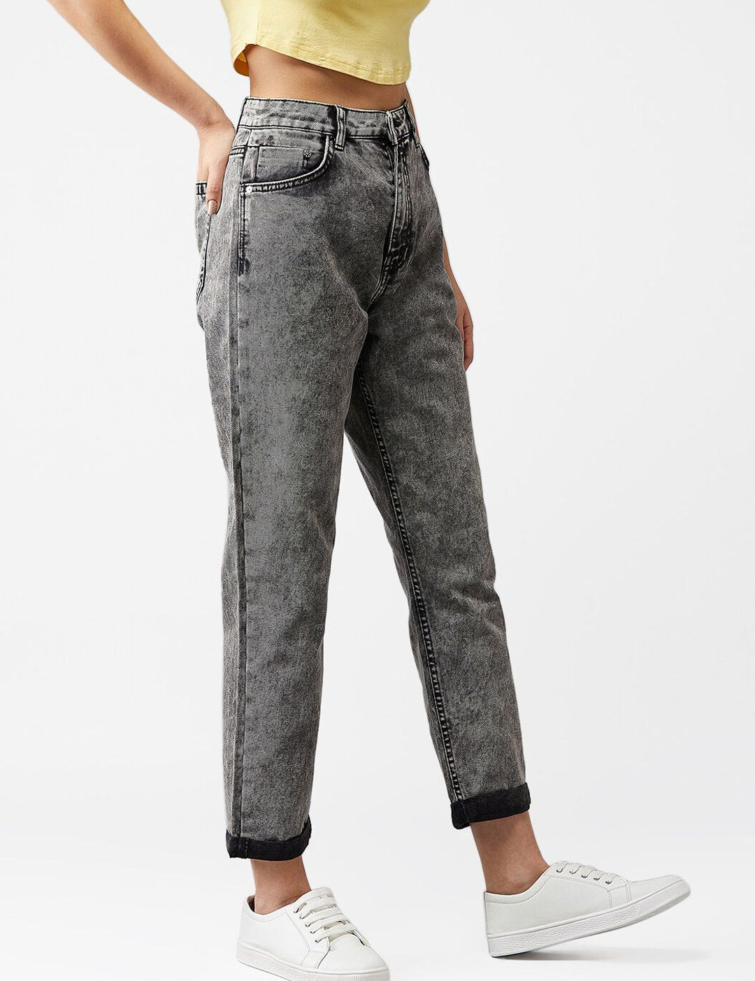 Kotty Women Grey Boyfriend Fit High-Rise Clean Look Jeans