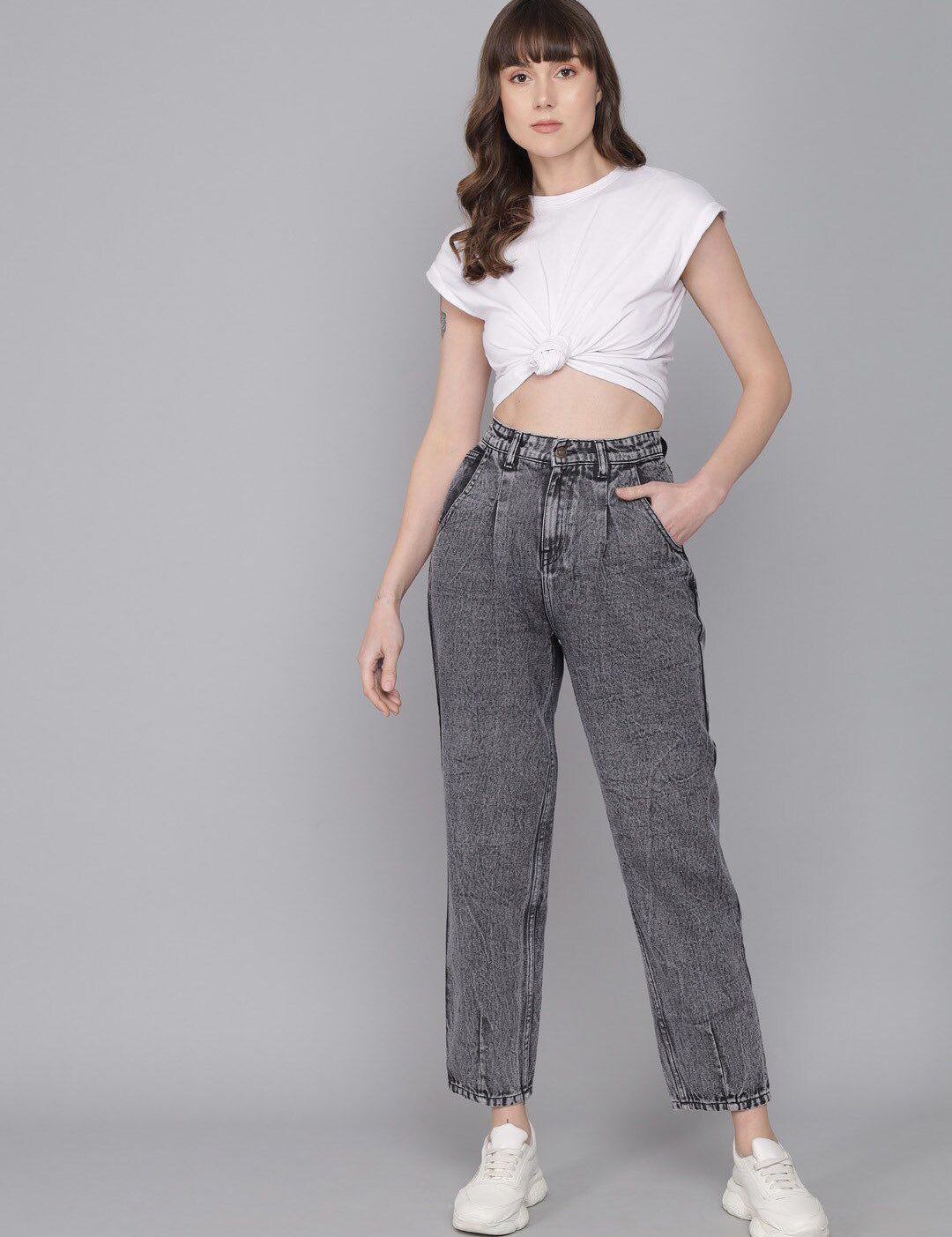 Kotty Women Straight Fit High-Rise Heavy Fade Stretchable Jeans