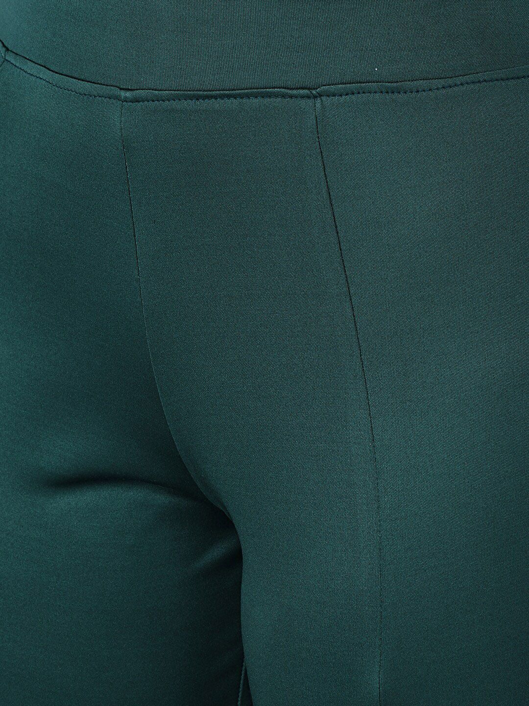 Kotty Women Green Solid Flared High-Rise Bootcut Trousers