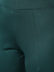 Kotty Women Green Solid Flared High-Rise Bootcut Trousers