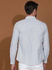 Kotty White & Blue Gingham Checks Printed Spread Collar Casual Shirt
