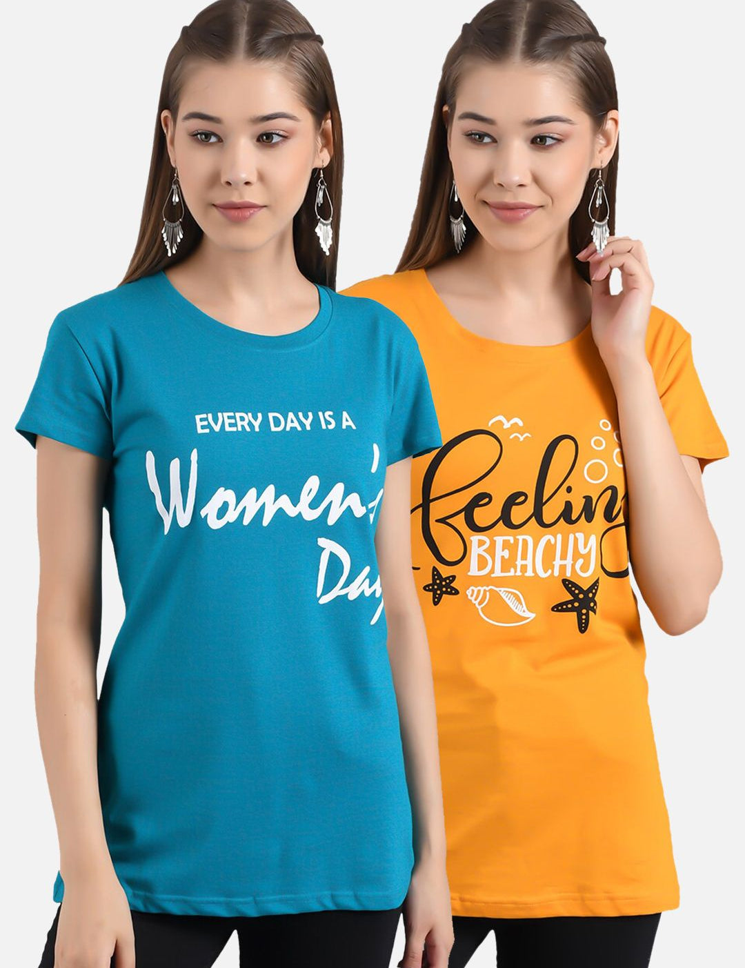 Kotty Women Pack of 2 Printed Round Neck T-shirts
