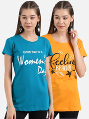 Kotty Women Pack of 2 Printed Round Neck T-shirts