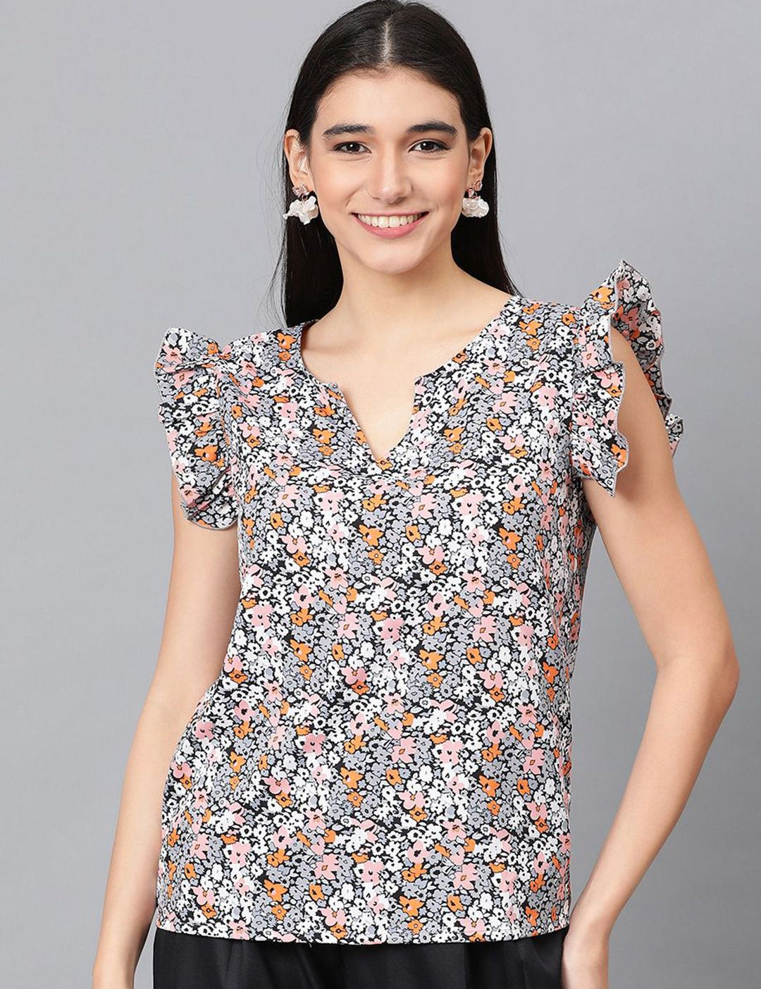 Kotty Floral Printed Sleeveless Round Neck Top