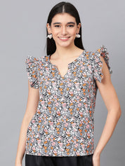Kotty Floral Printed Sleeveless Round Neck Top